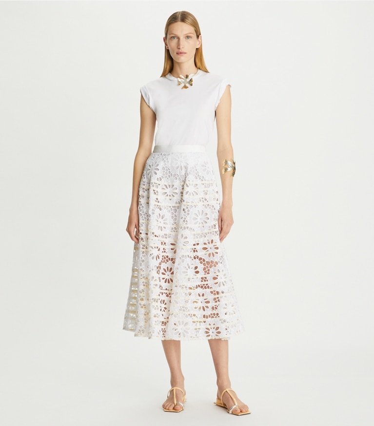 Cotton Eyelet Skirt: Women's Designer Bottoms | Tory Burch