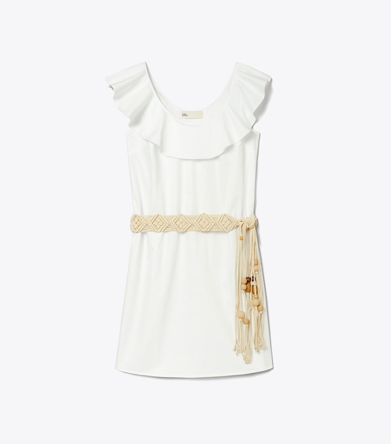 Tory Burch designer coverups Cotton Flounce Dress in White front