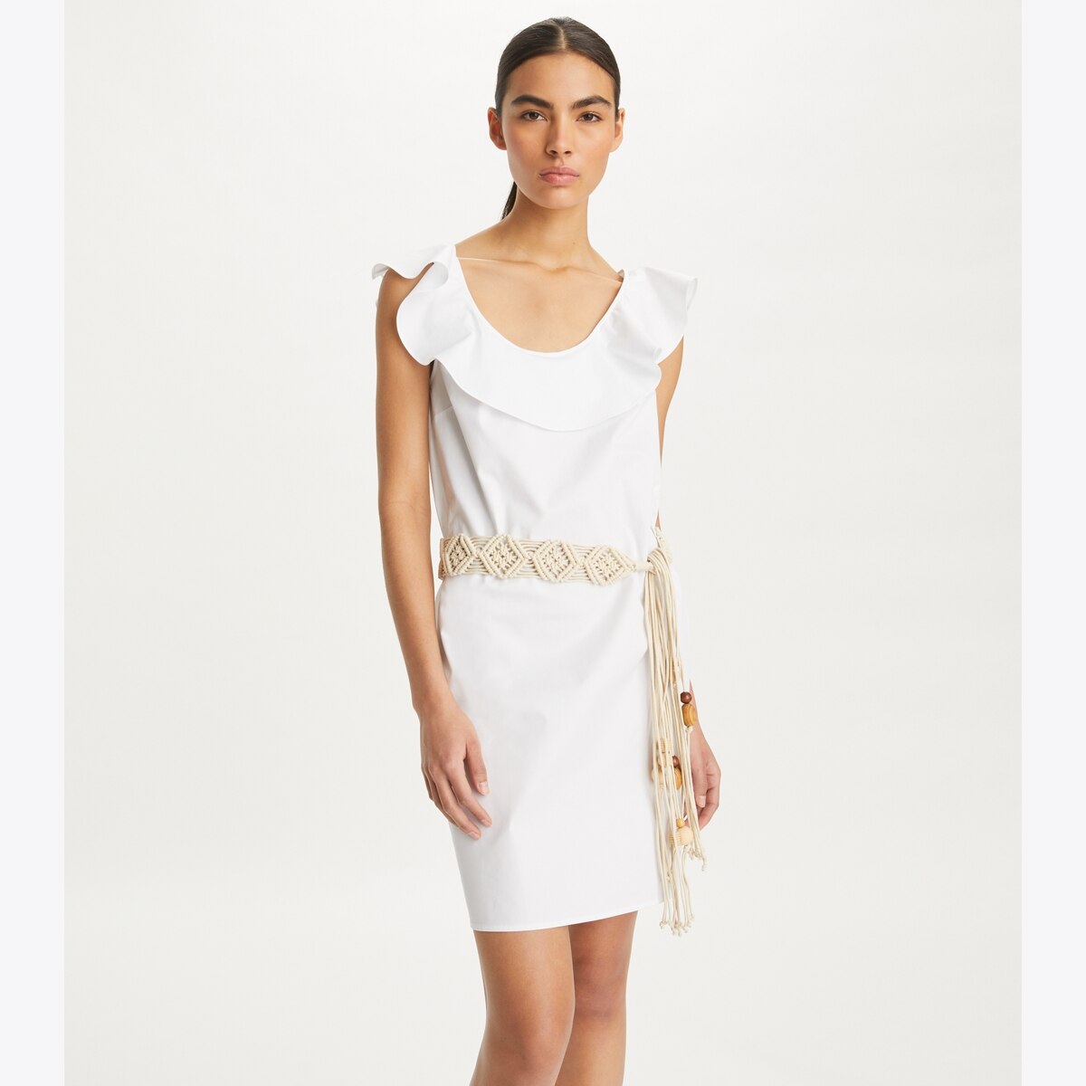 送料&関税込み★Tory Burch★COLORBLOCK COTTON FLOUNCE DRESS Tory Burch Colorblock Cotton Flounce Dress In White/khaki