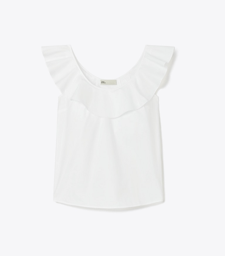 Tory Burch designer coverups Cotton Flounce Top in White front