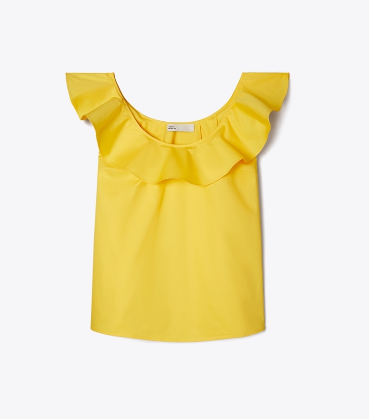 Tory Burch designer coverups Cotton Flounce Top in Yellow Lemon front