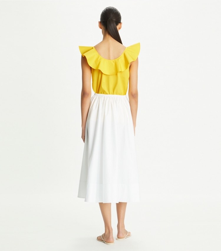 Tory Burch designer coverups Cotton Flounce Top in Yellow Lemon on model back