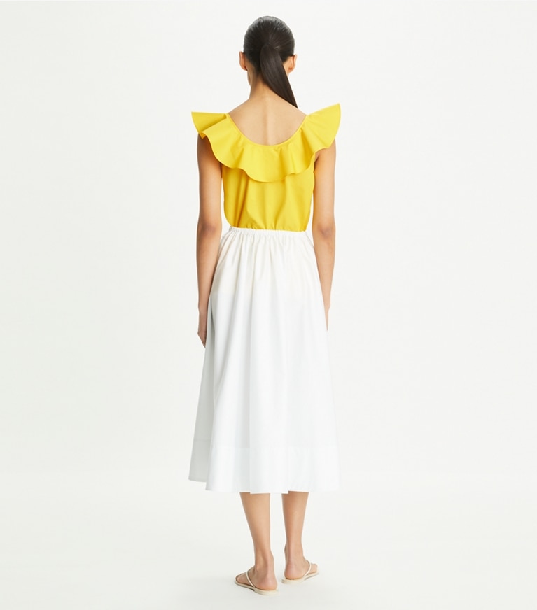 Tory Burch designer coverups Cotton Flounce Top in Yellow Lemon front