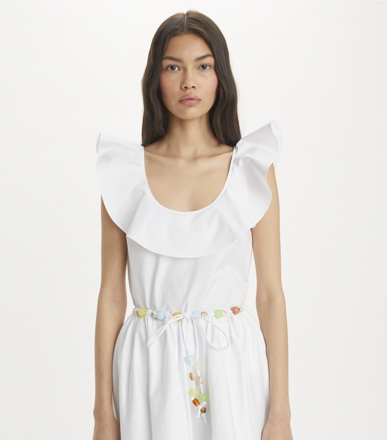Tory Burch designer coverups Cotton Flounce Top in White front