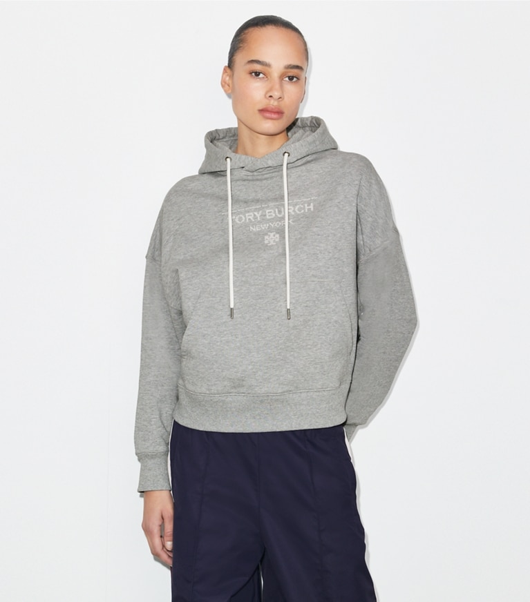 Tory Burch designer sweaters Cotton Hoodie in Medium Heather Gray front