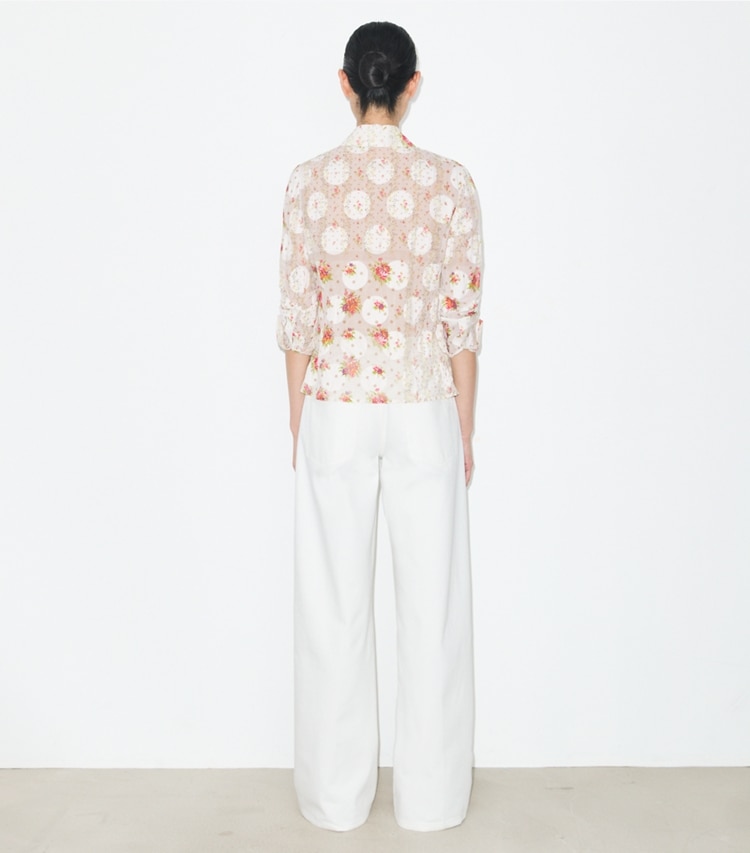 Tory Burch designer tops Cotton Jacquard Shirt in Multi Floral on model back