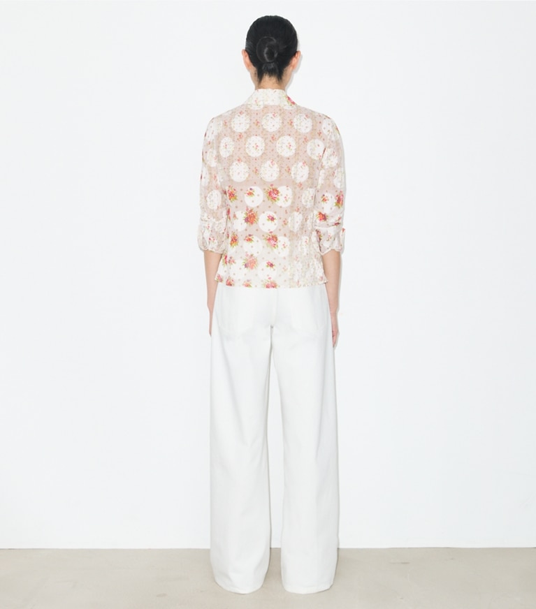 Tory Burch designer tops Cotton Jacquard Shirt in Multi Floral on model back