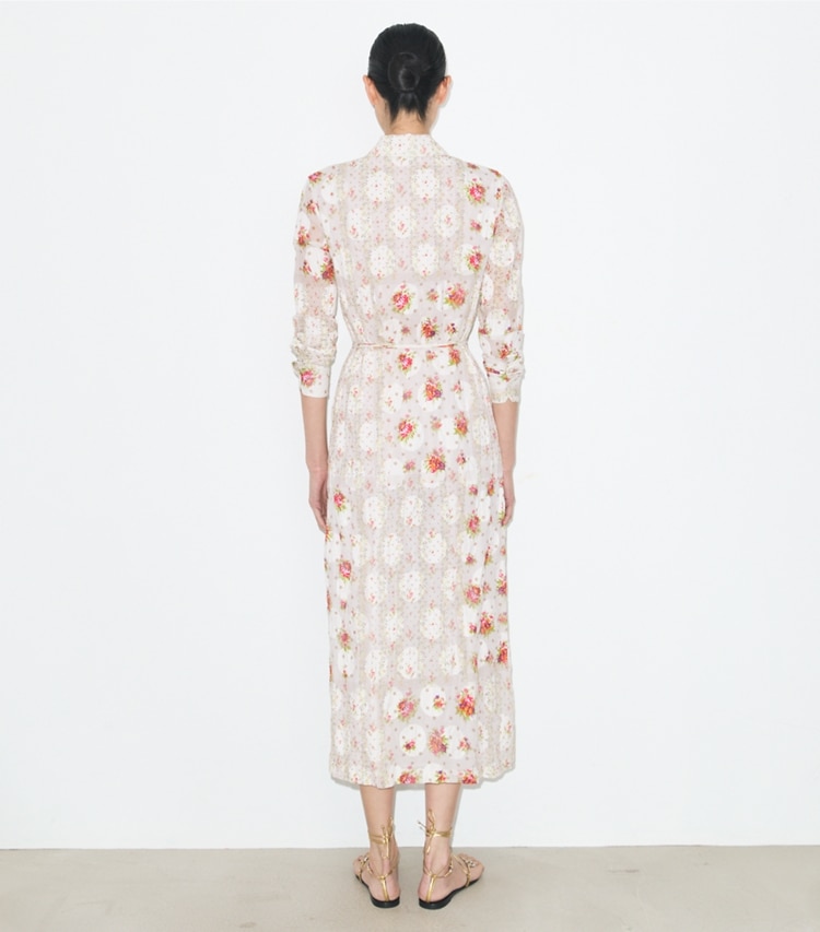 Tory Burch designer dresses Cotton Jacquard Shirtdress in Multi Floral on model back