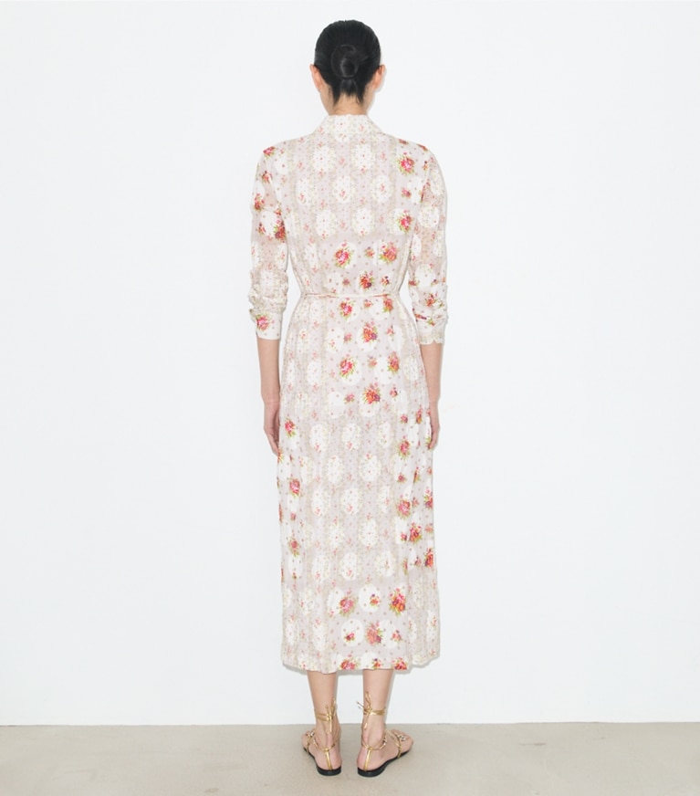 Tory Burch designer dresses Cotton Jacquard Shirtdress in Multi Floral on model back
