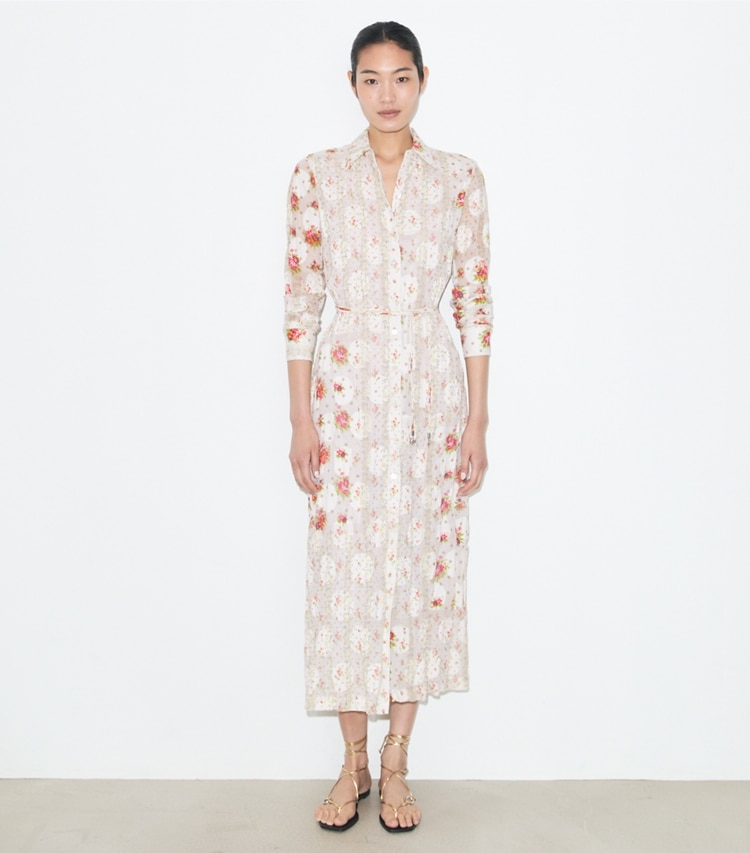 Tory Burch designer dresses Cotton Jacquard Shirtdress in Multi Floral on model front