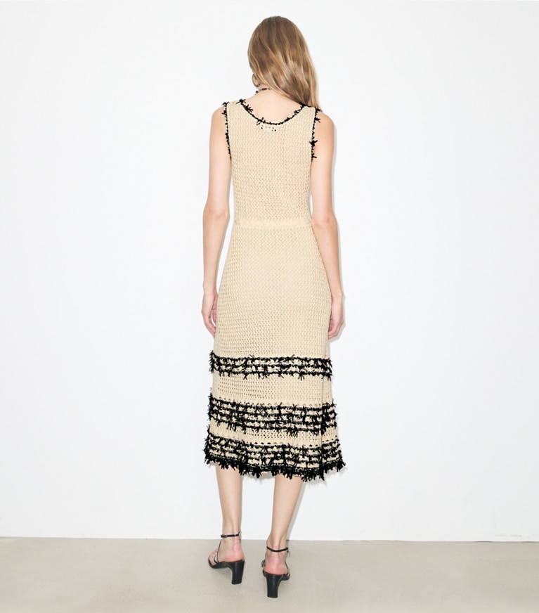 Tory Burch designer dresses Cotton Knit Dress in French Cream on model back