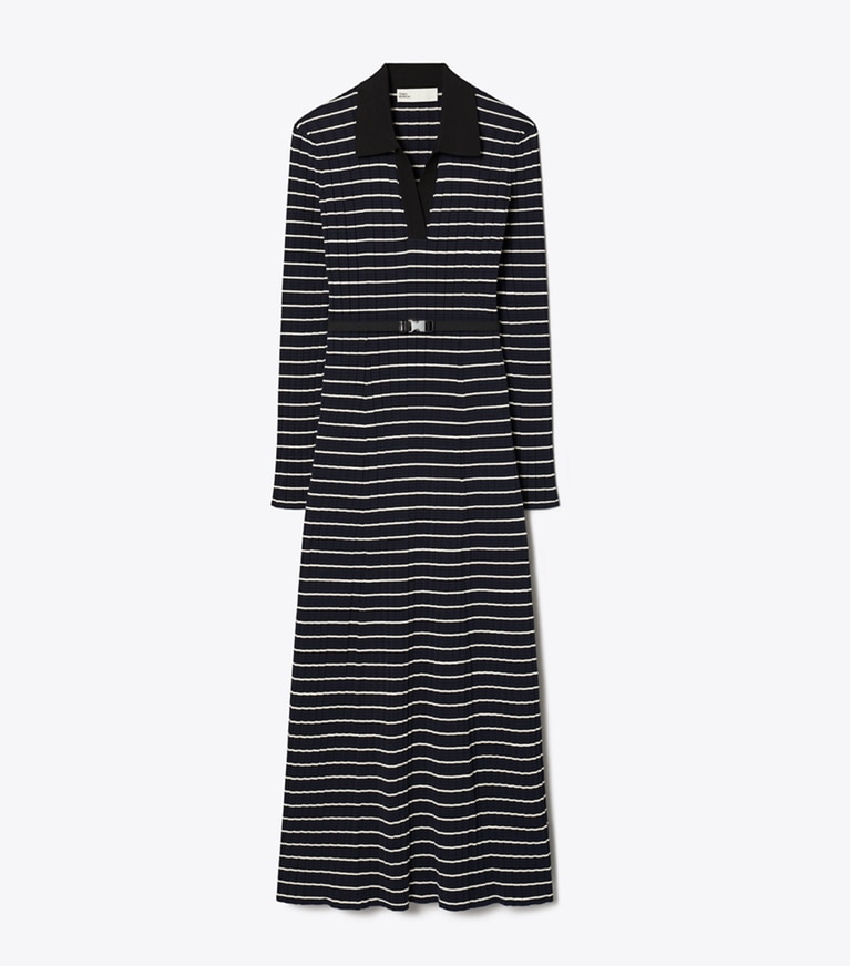 Tory Burch designer dresses Cotton Knit Polo Dress in Navy Classic Stripe front