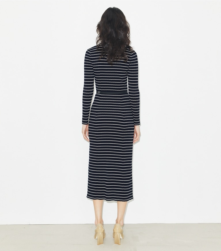 Tory Burch designer dresses Cotton Knit Polo Dress in Navy Classic Stripe front