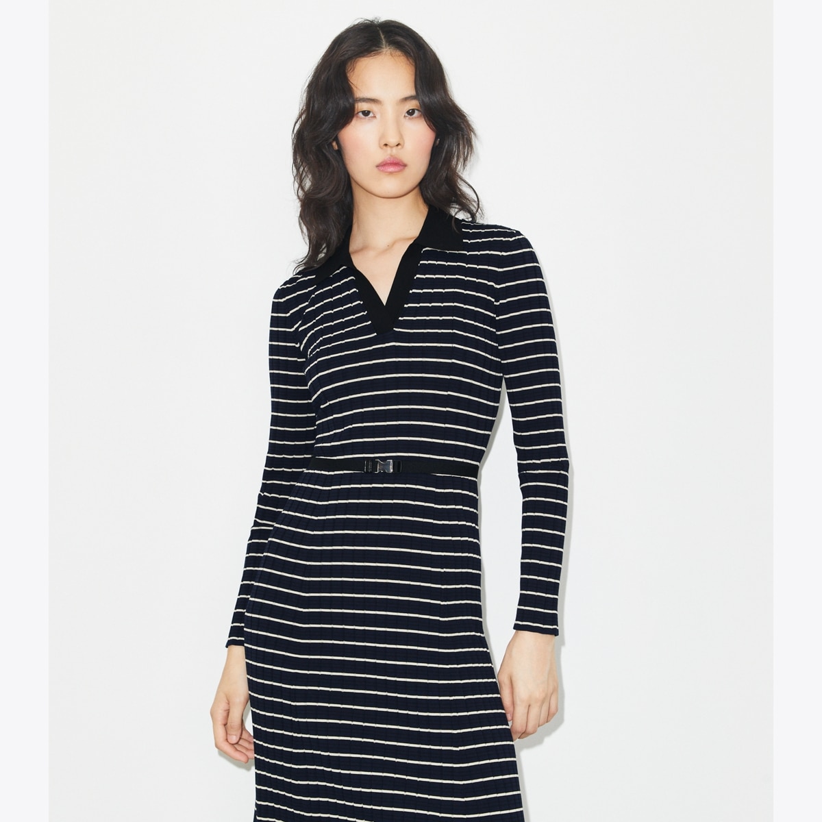 Tory Burch Women's Cotton Knit Polo Dress in Navy Classic Stripe, size XXS