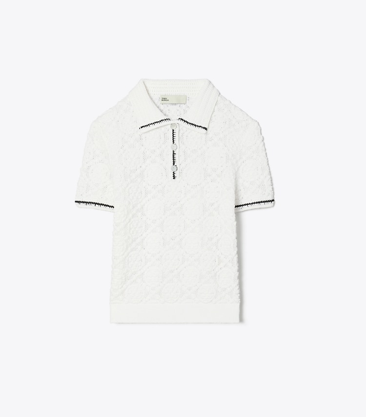Tory Burch designer セーター コットンレース ポロトップス in White front