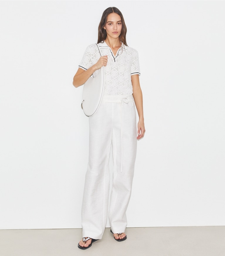 Tory Burch designer セーター コットンレース ポロトップス in White front