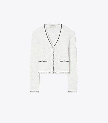Tory Burch designer セーター コットン ロゴ レースカーディガン in White front
