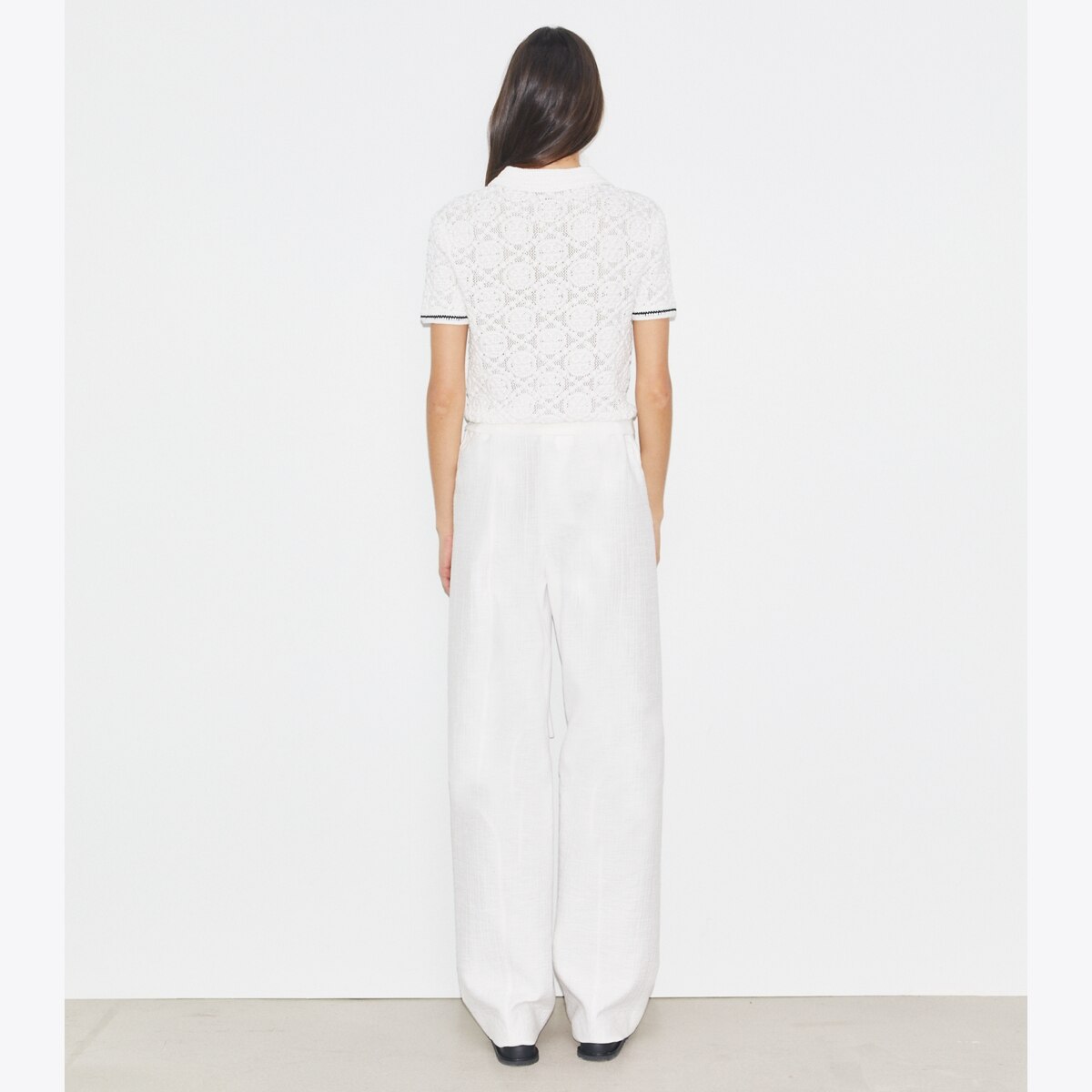 Cotton Logo Lace Polo Top: Women's Designer Sweaters | Tory Burch