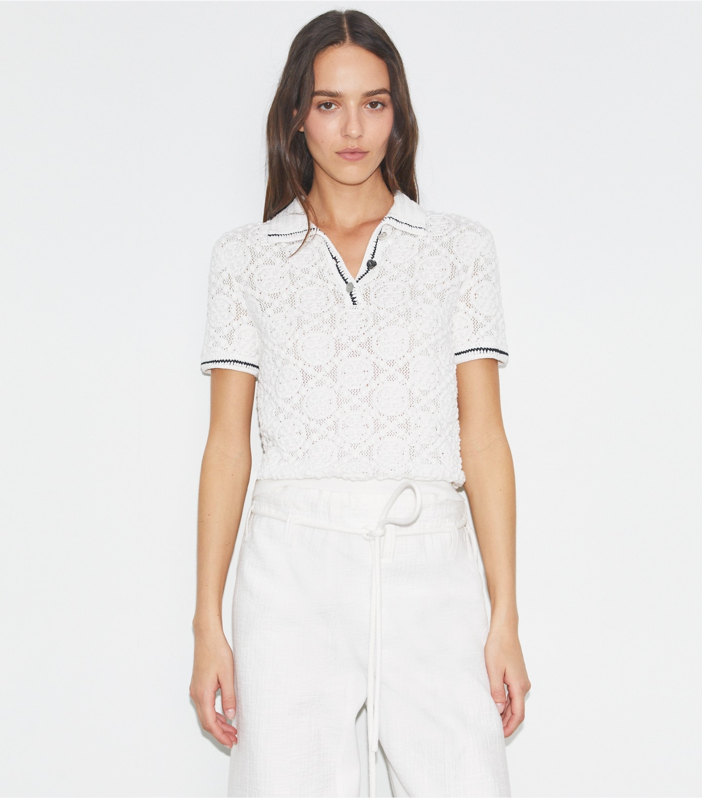 Cotton Logo Lace Polo Top