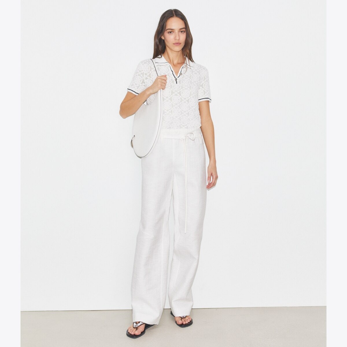 COTTON LOGO LACE POLO TOP - thumbnail 3
