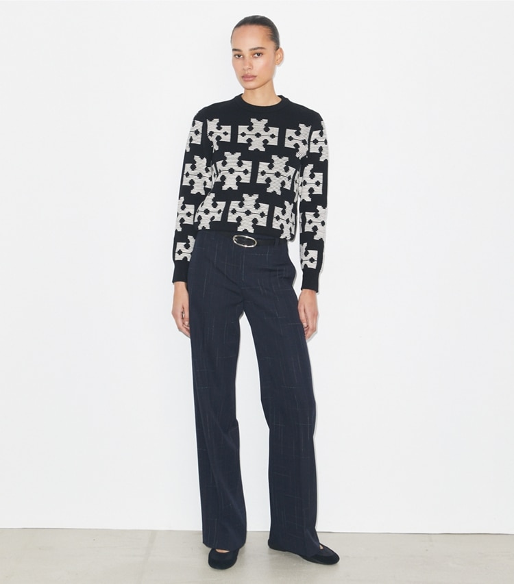 Tory Burch designer セーター コットン セーター in Black / Cream モデル前面