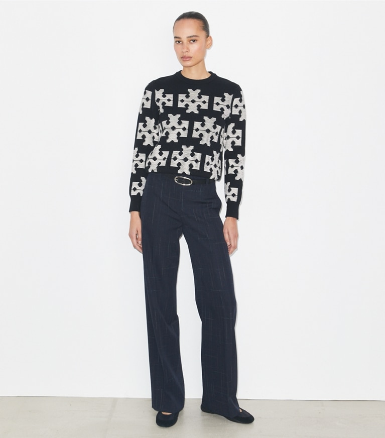 Tory Burch designer セーター コットン セーター in Black / Cream モデル前面