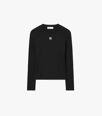 Tory Burch ダブルTロゴ スウェット ブラック Heavy French Terry Logo Crewneck: Women's Designer Sweaters | Tory