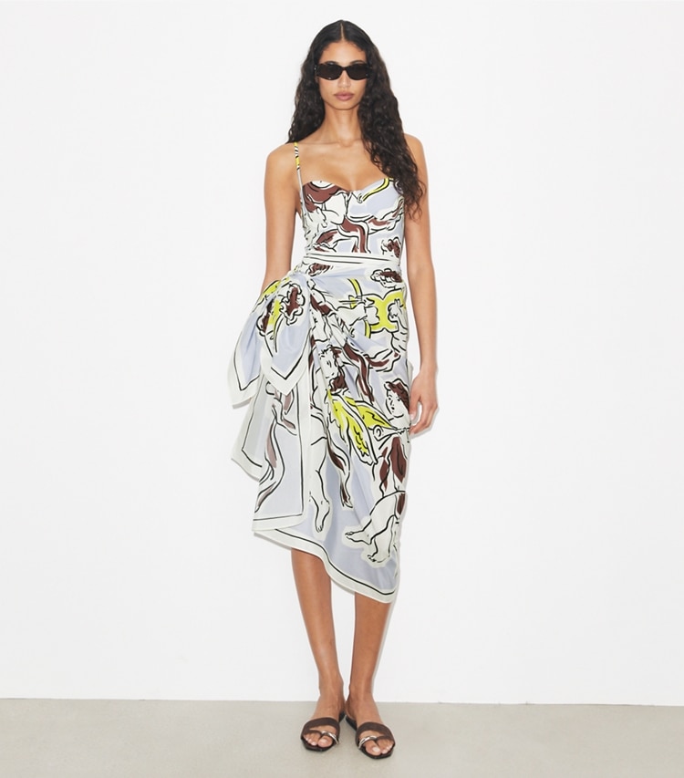 Tory Burch designer coverups Cotton Pareo in Lilac Cherubs on model front