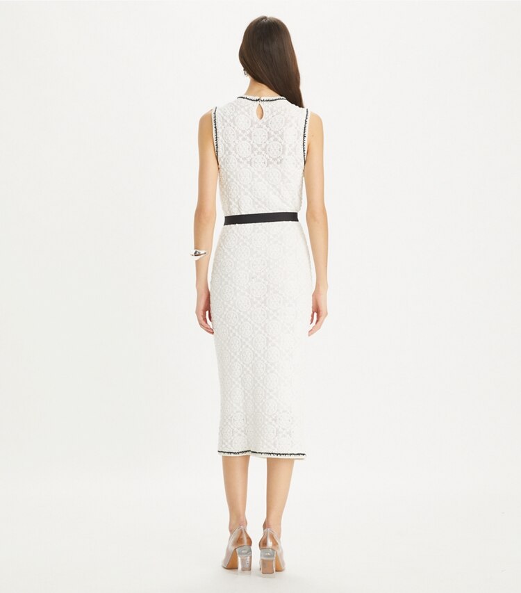 Tory Burch designer dresses Cotton Pointelle Knitted Tank Dress in White on model back