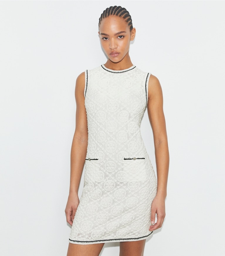 Tory Burch designer dresses Cotton Pointelle Knitted Tank Dress in White front