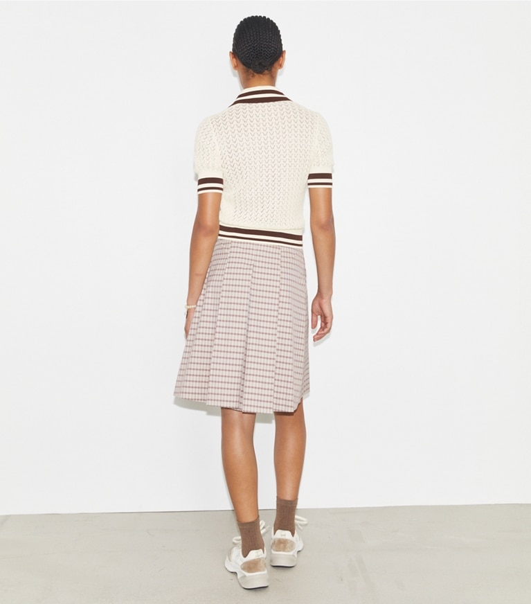 Tory Sport designer セーター コットン ポインテール ポロシャツ in New Ivory / Dark Sangria front