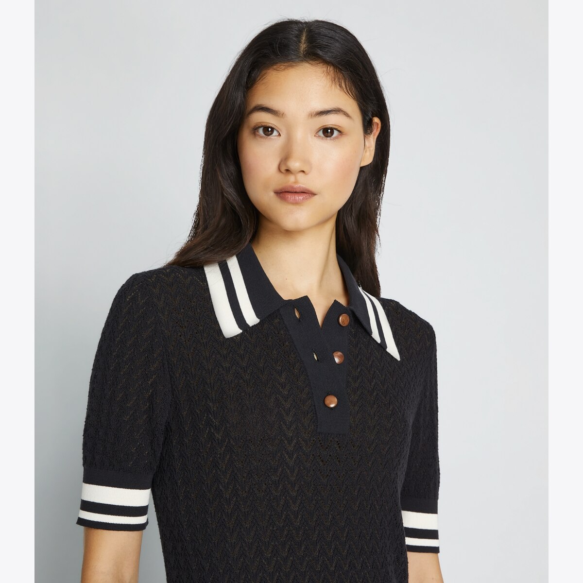 Cotton Pointelle Polo: Women's Clothing | Sweaters | Tory