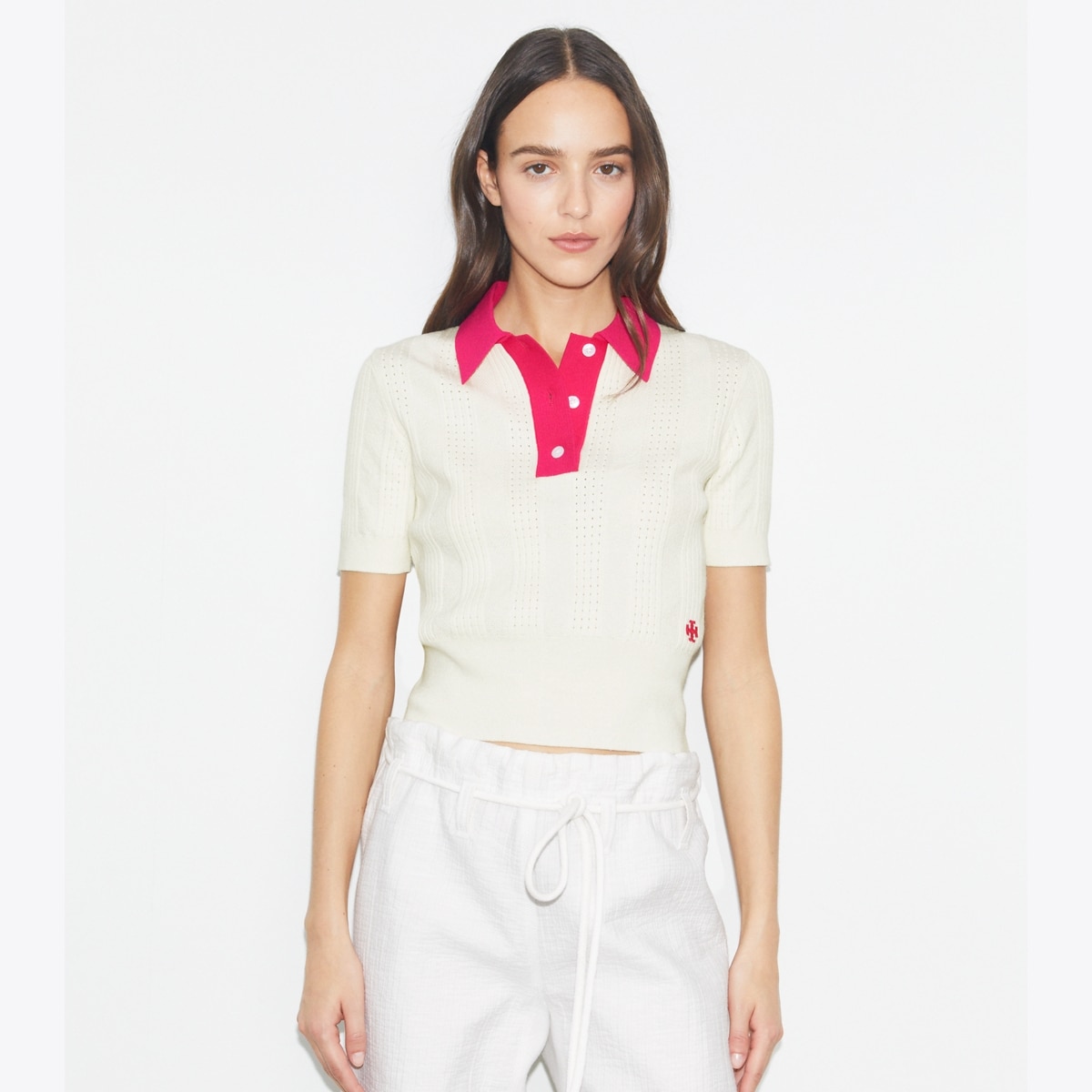 ポロシャツ!送料&関税込み★Tory Burch★COTTON POINTELLE POLO Cotton Pointelle Polo: Women's Designer Sweaters | Tory Sport