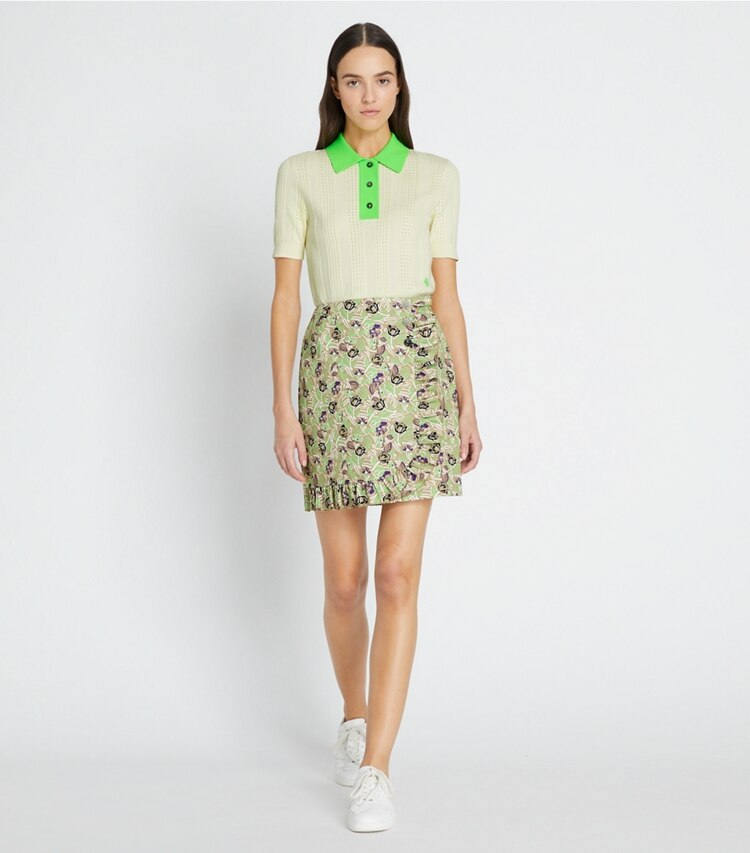 Tory Sport designer セーター コットン ポインテール ポロセーター in NEW IVORY / Vibrant Green モデル前面