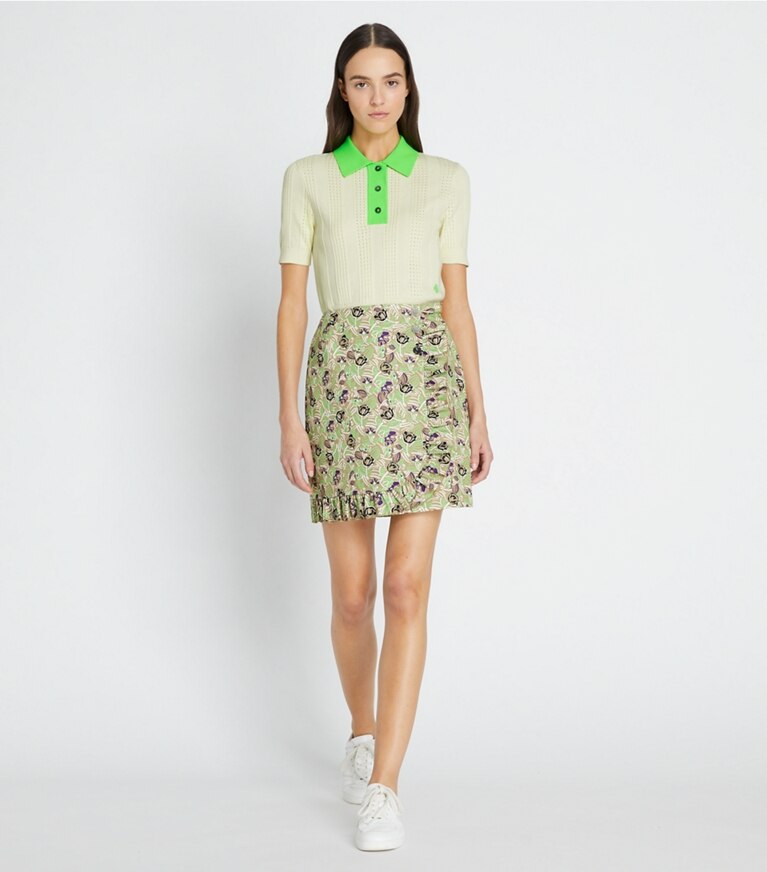 Tory Sport designer セーター コットン ポインテール ポロセーター in NEW IVORY / Vibrant Green front