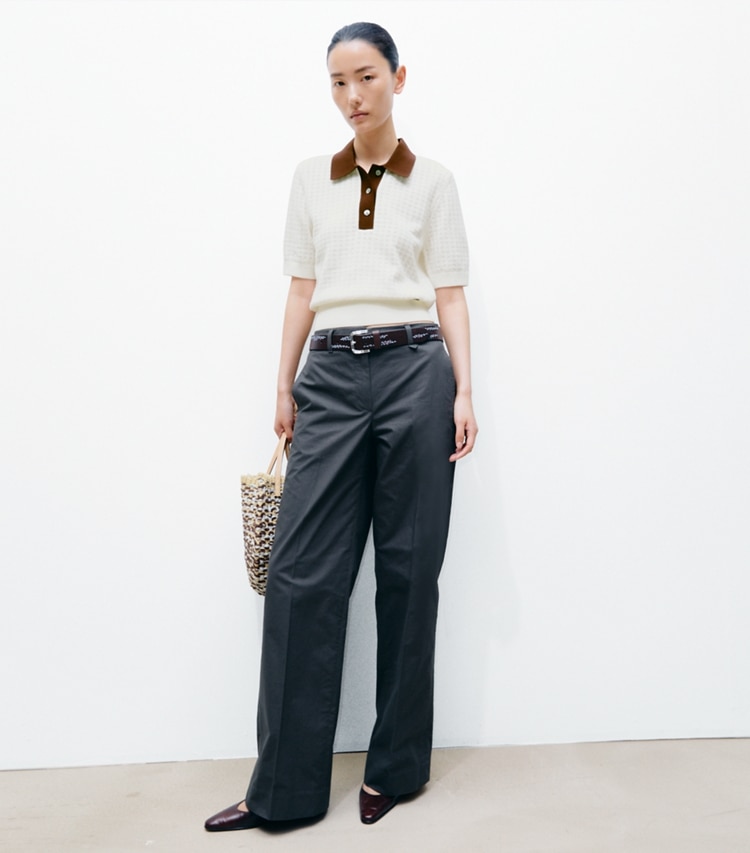 Tory Burch designer セーター コットン ポインテール セーター in New Ivory / Mahogany モデル前面
