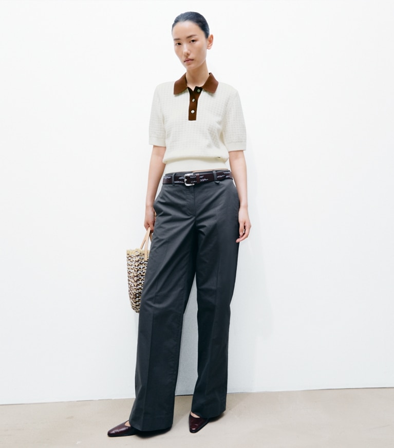 Tory Burch designer セーター コットン ポインテール セーター in New Ivory / Mahogany モデル前面