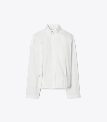 Tory Burch designer tops Cotton Poplin Bomber Shirt in White front