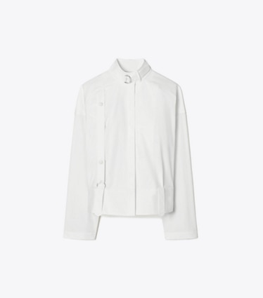 Tory Burch designer tops Cotton Poplin Bomber Shirt in White front