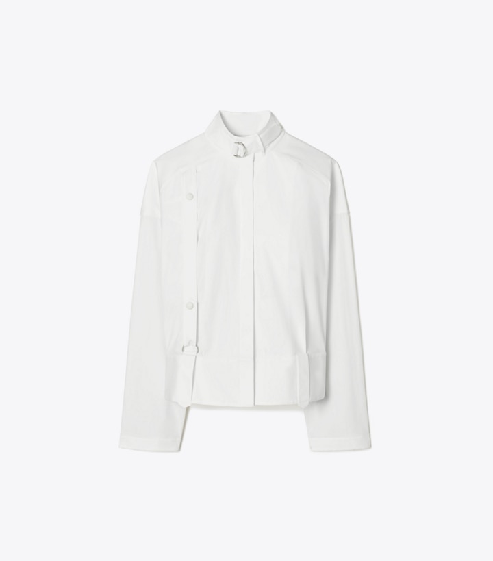 Tory Burch designer tops Cotton Poplin Bomber Shirt in White front