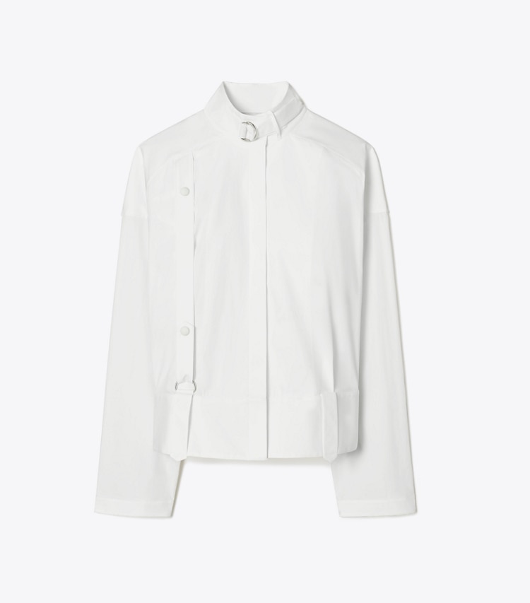 Tory Burch designer tops Cotton Poplin Bomber Shirt in White front
