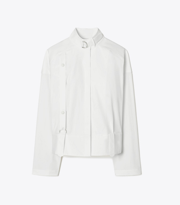 Tory Burch designer tops Cotton Poplin Bomber Shirt in White front