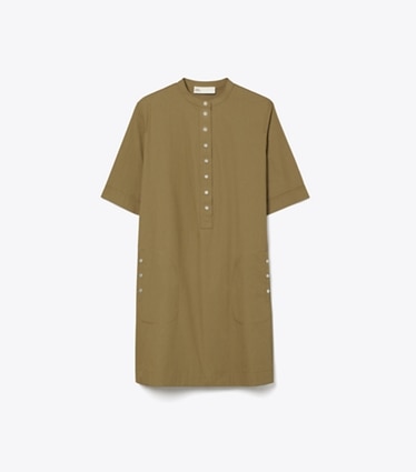 Tory Burch designer dresses Cotton Poplin Dress in Olive front