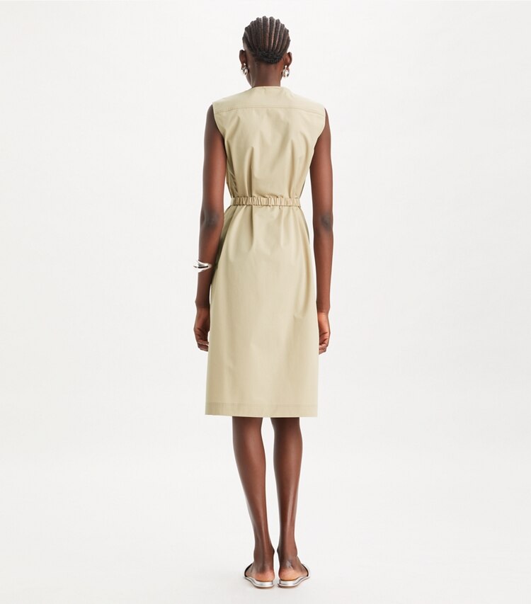Tory Burch designer dresses Cotton Poplin Dress in TORTORA on model back