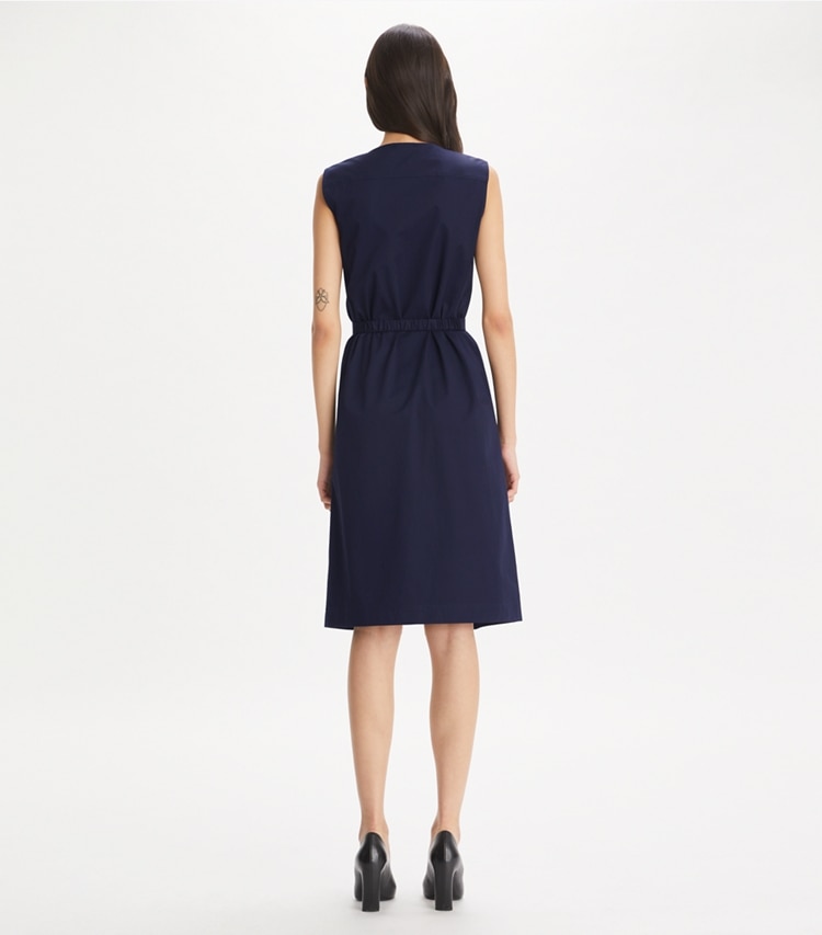 Tory Burch designer dresses Cotton Poplin Dress in Medium Navy on model back