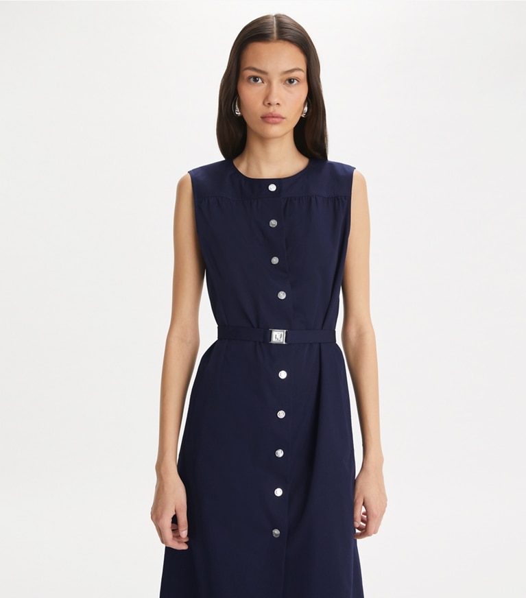 Tory Burch designer dresses Cotton Poplin Dress in Medium Navy front