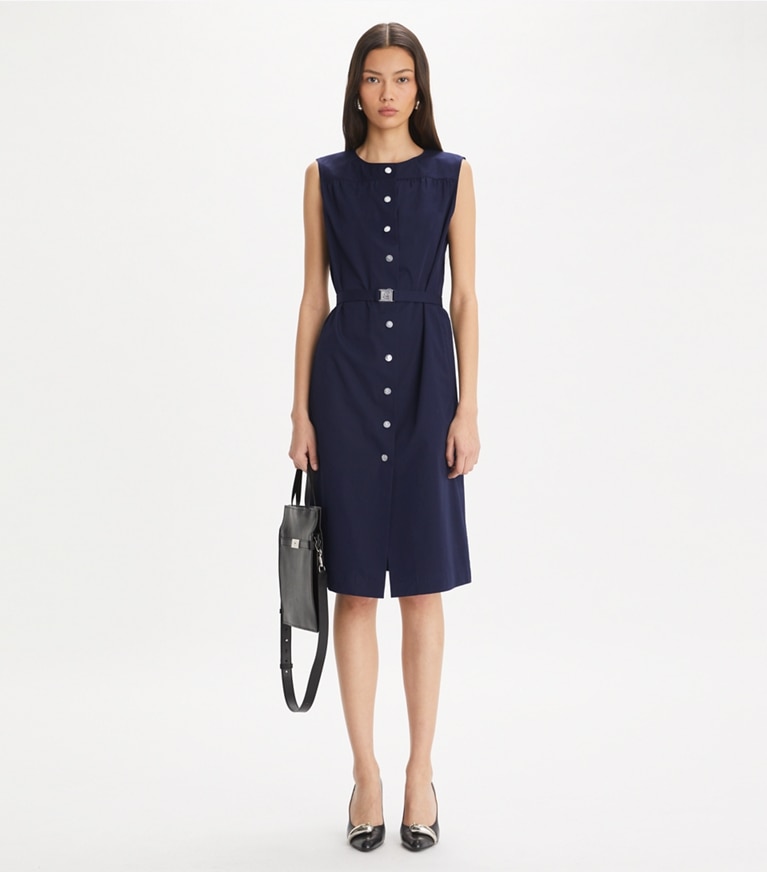Tory Burch designer dresses Cotton Poplin Dress in Medium Navy front