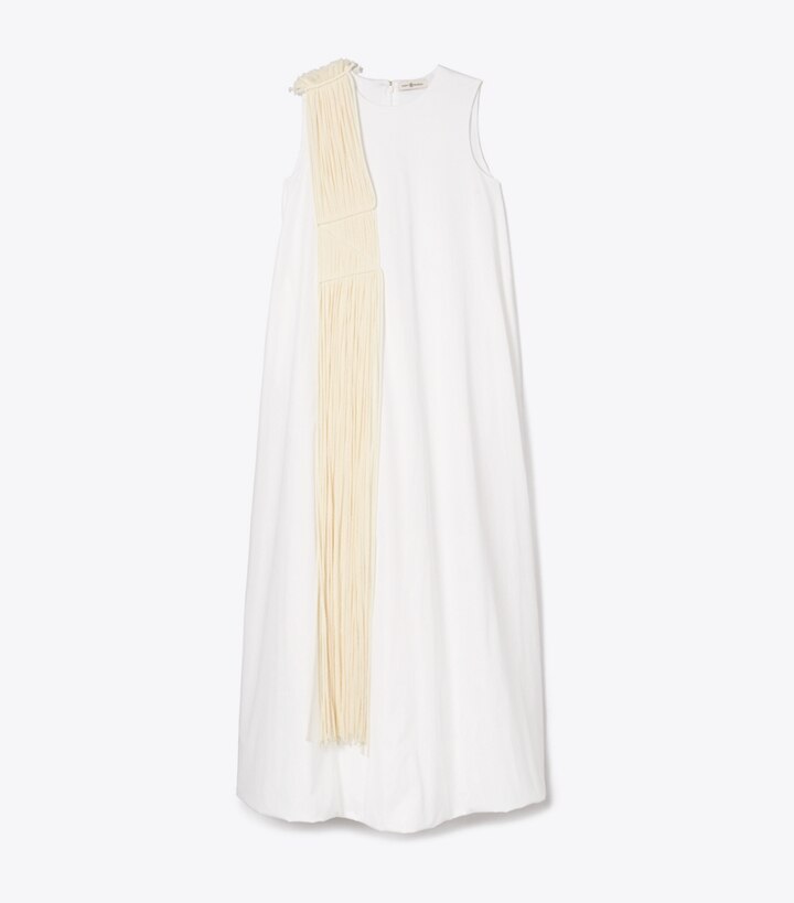 Cotton Poplin Dress with Silk Chiffon Fringe: Women's Designer Dresses | Tory  Burch