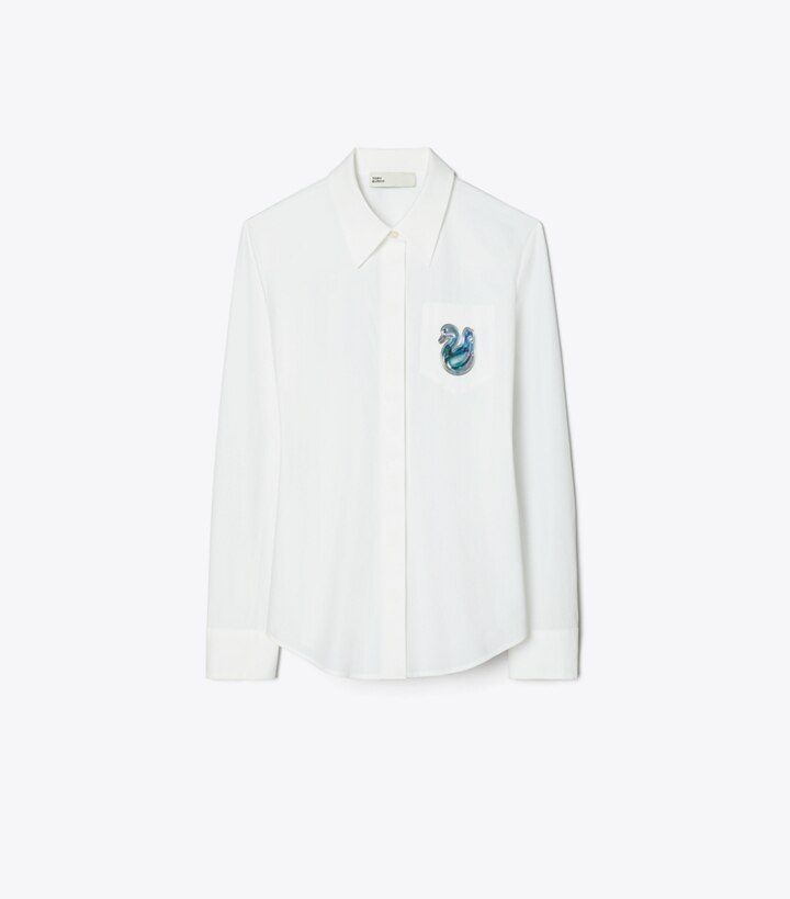Tory Burch designer トップス コットンポプリン ダック ボタンダウン in White front