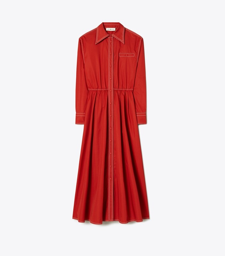 Tory Burch designer dresses Cotton Poplin Eleanor Dress in Ruby Rust front